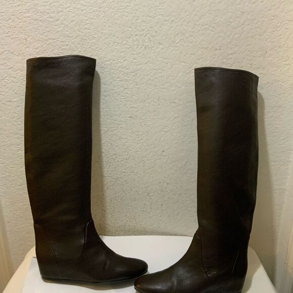 LANVIN BROWN LEATHER HIDDEN WEDGE BOOT SIZE 37 Italy - Picture 2 of 11